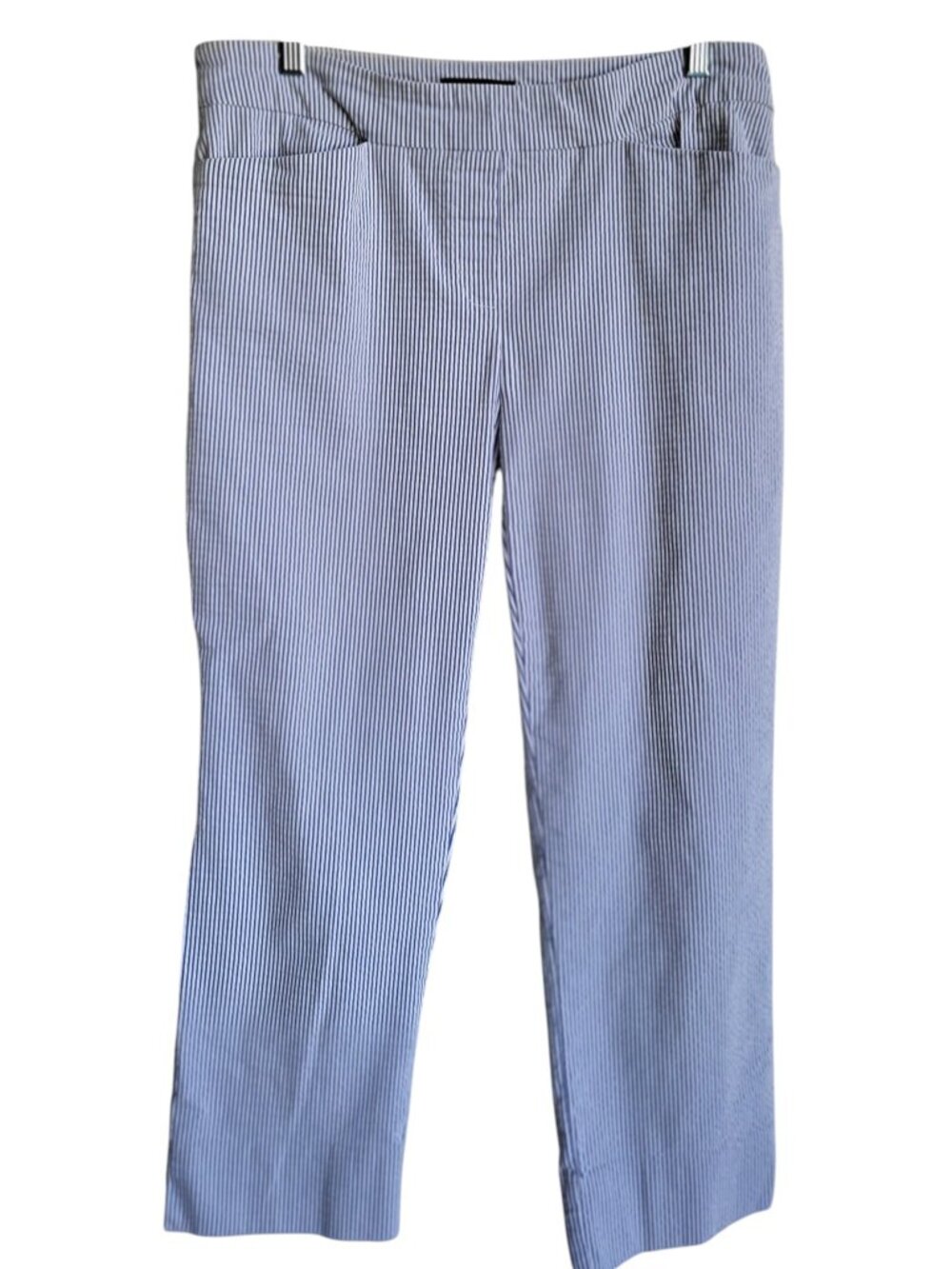 Hilary Radley Large Classic Blue and White Seersucker Cropped Pants 2 Pockets - Picture 2 of 8